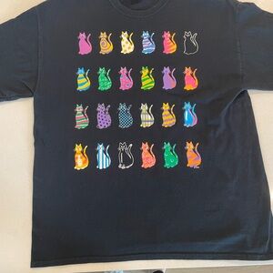 Colorful Cat Print Black Tee